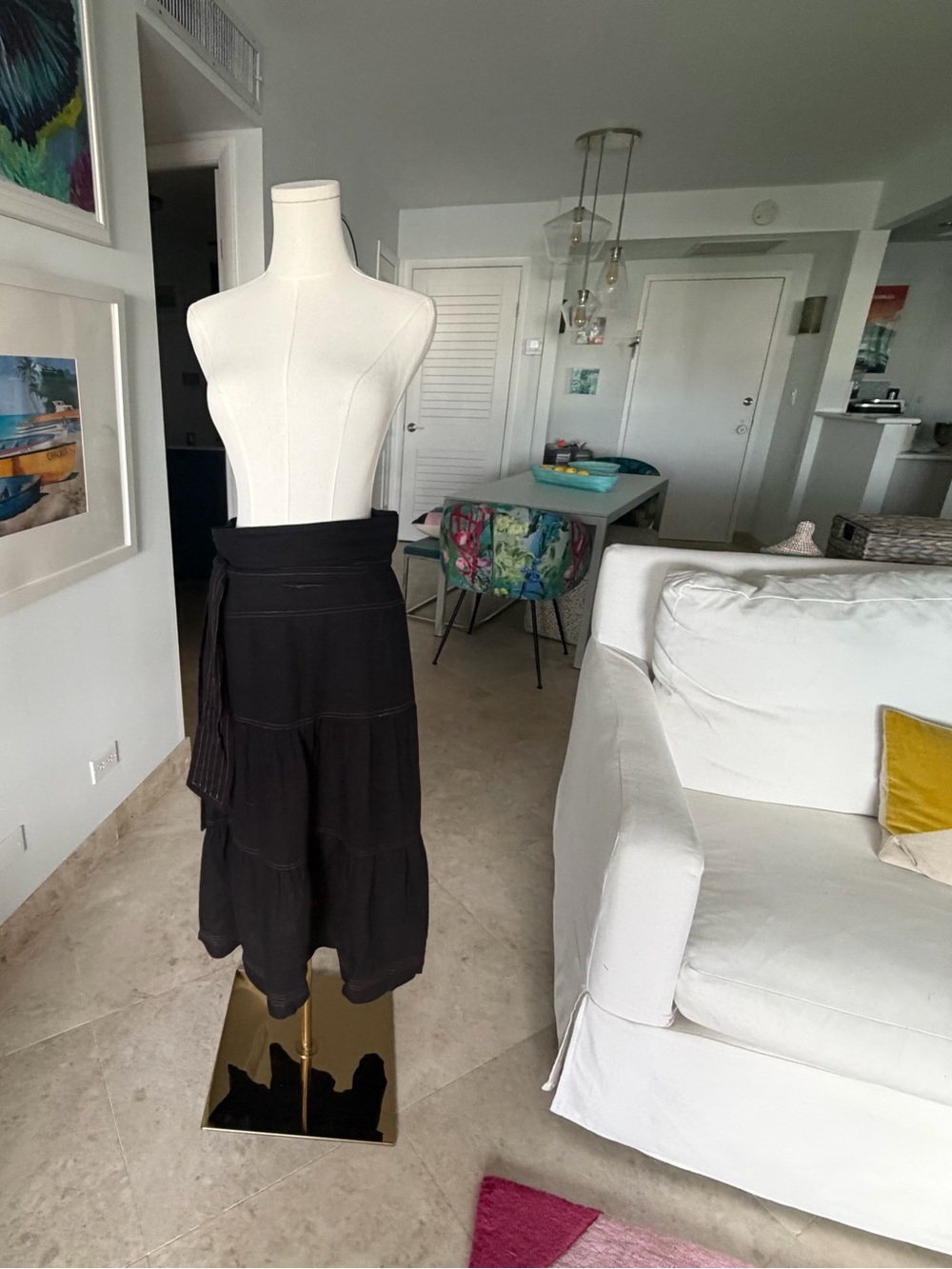 Tahari Black Tiered A-Line Maxi Skirt with Side Tie
